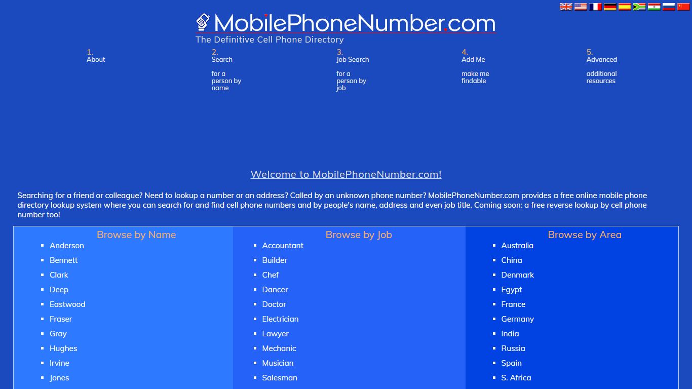 Cell Phone Number Directory - MobilePhoneNumber.com